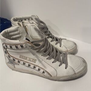 Golden Goose “Slide” White High-Tops with Star Studs